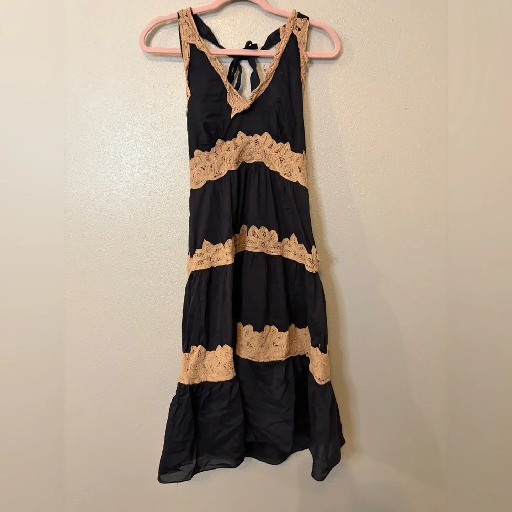 Vintage Y2K 90’s rare BCBG black brown lace halter mini dress cotton silk chic - Picture 4 of 11